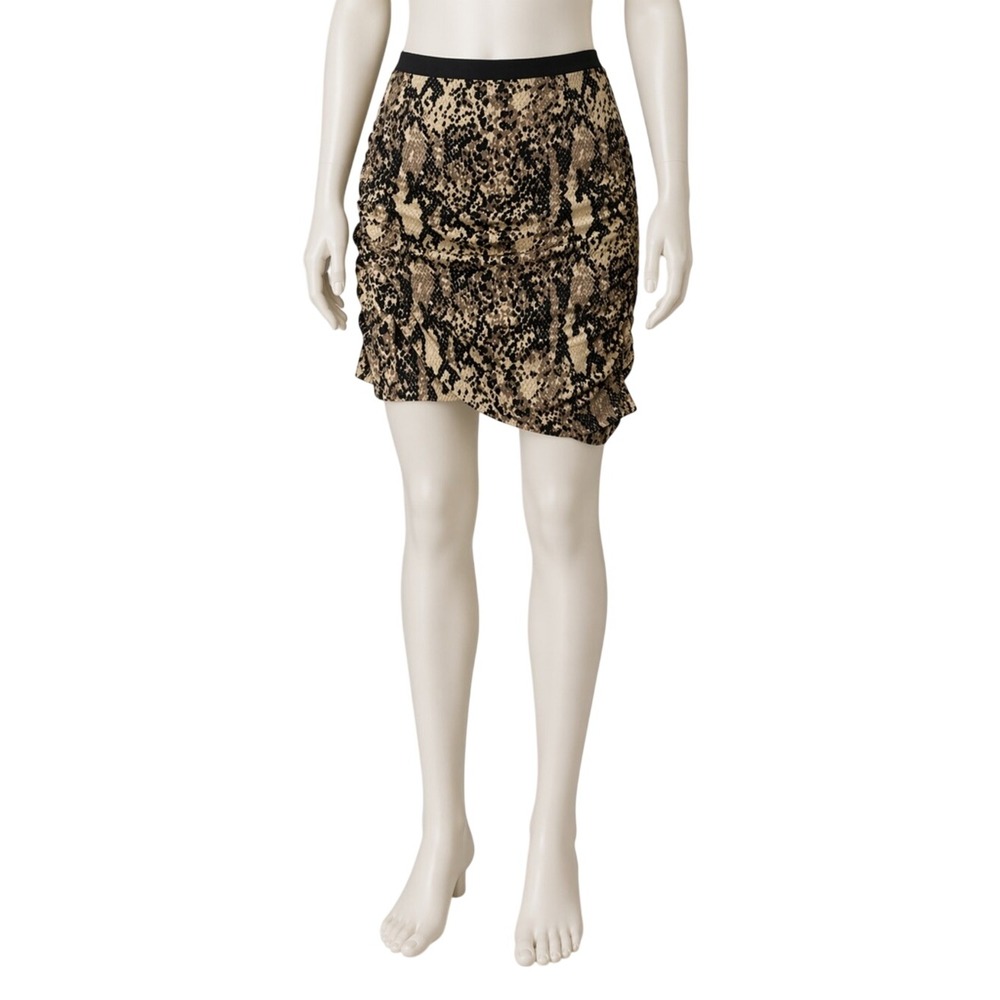 Kenneth‎ Cole New York Snakeskin Mini Skirt Ruched Asymmetrical Tan Brown Large